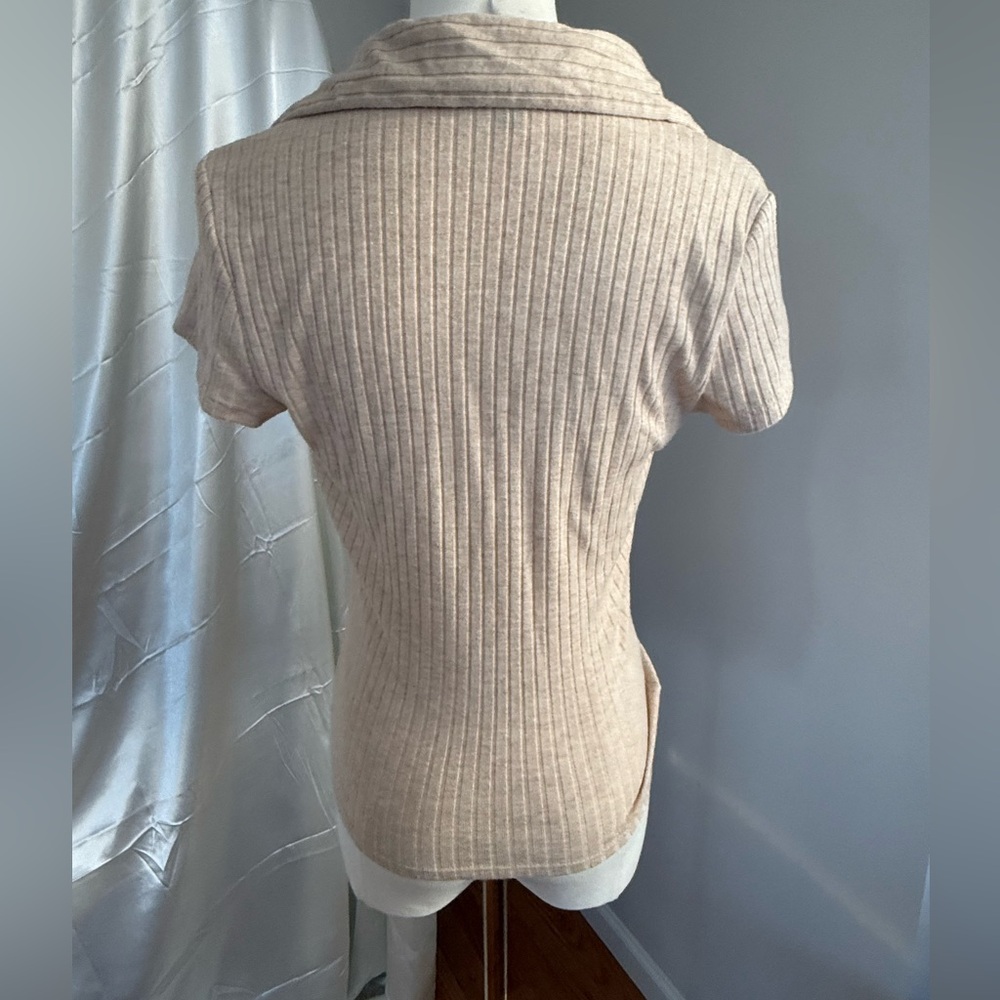 Lulu's Beige Ribbed Button-Down Shirt - Picture 2 of 3